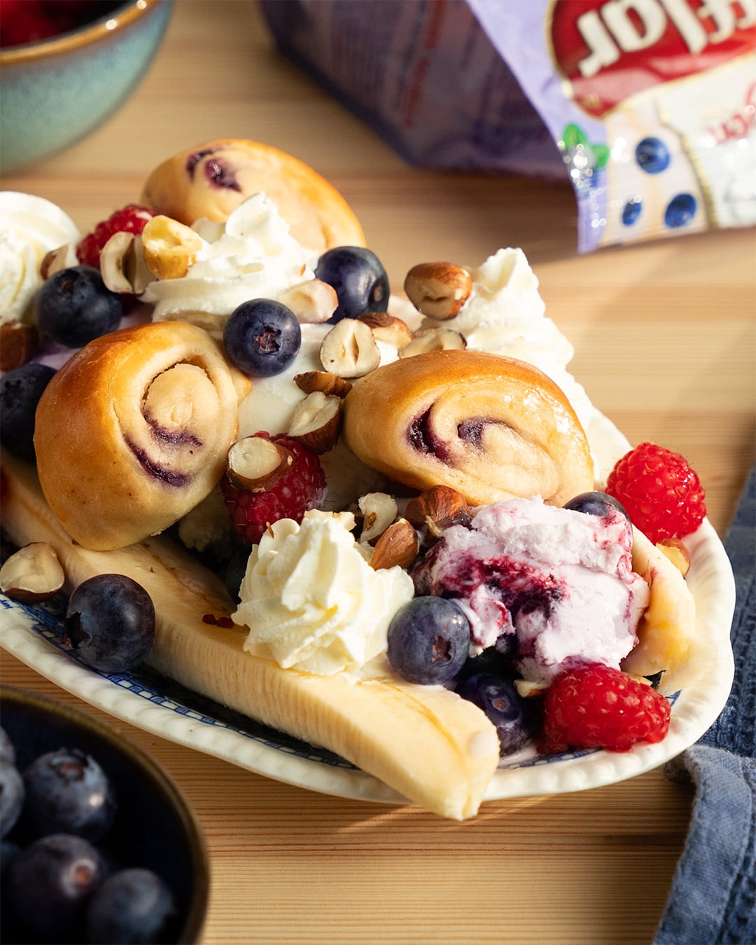 Banana Split med Gifflar Blåbær & Vanilje