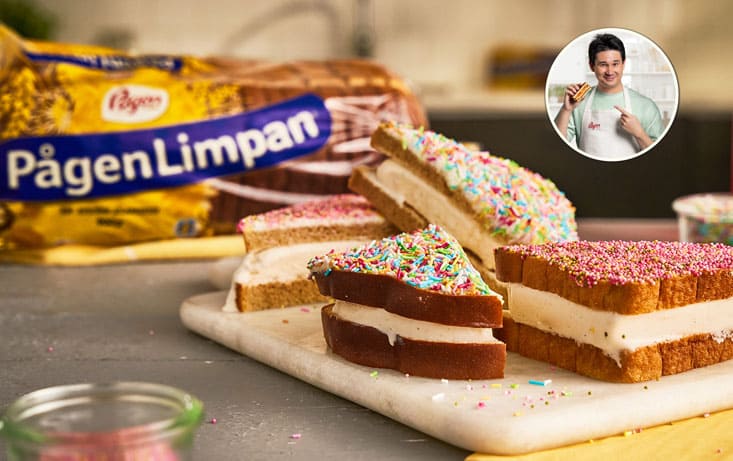 Barnligt lækker is-sandwich med flødeost og krymmel - Opskrifter - Filip Poon | Pågen